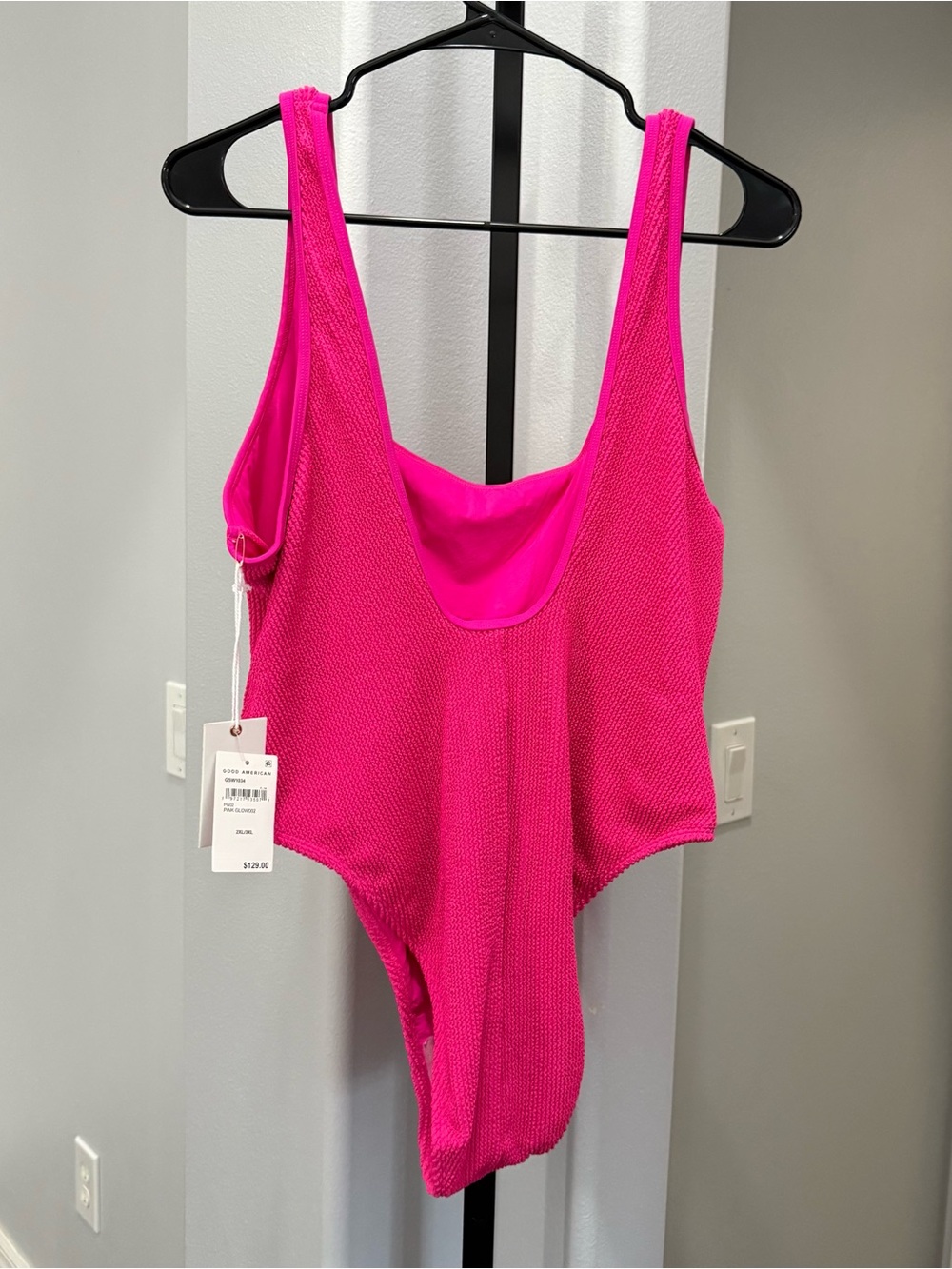 GOOD AMERICAN Bright Pink One Piece Crinkled Swimsuit Swim Plus Size 2XL/3XL - Picture 8 of 9